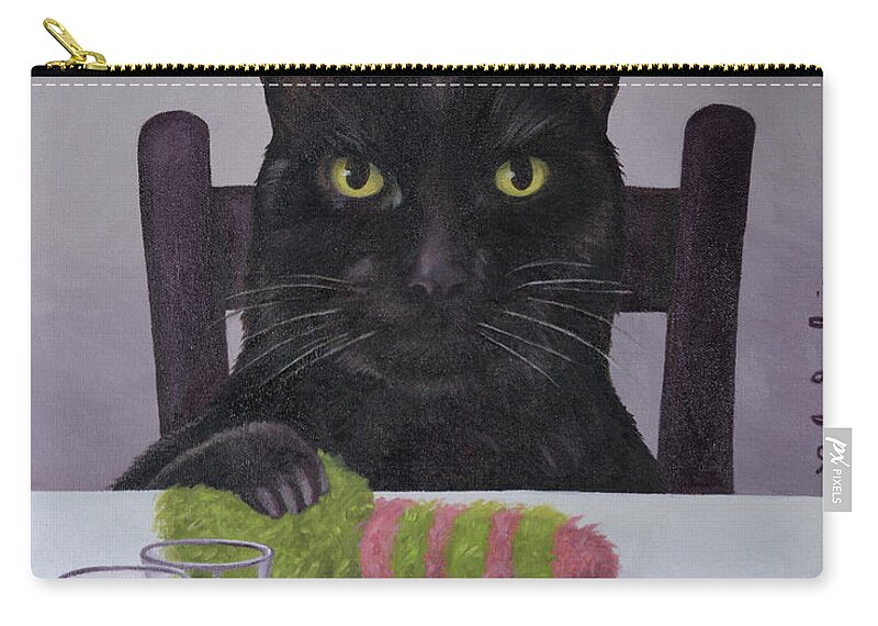 Cat Zip Pouch featuring the painting Marshall's Play Time by Leah Saulnier The Painting Maniac