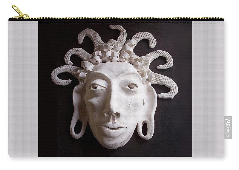 The Aztec Zip Pouch featuring the ceramic art Mask The Aztec by Joan Stratton