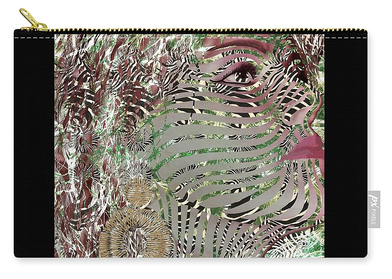 Mask Zip Pouch featuring the mixed media Mask What Hides 1 by Joan Stratton
