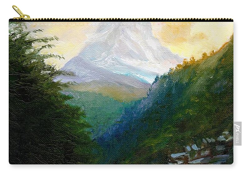 Switzerland Zip Pouch featuring the painting Matterhorn and Zermatt at Dusk by Dai Wynn