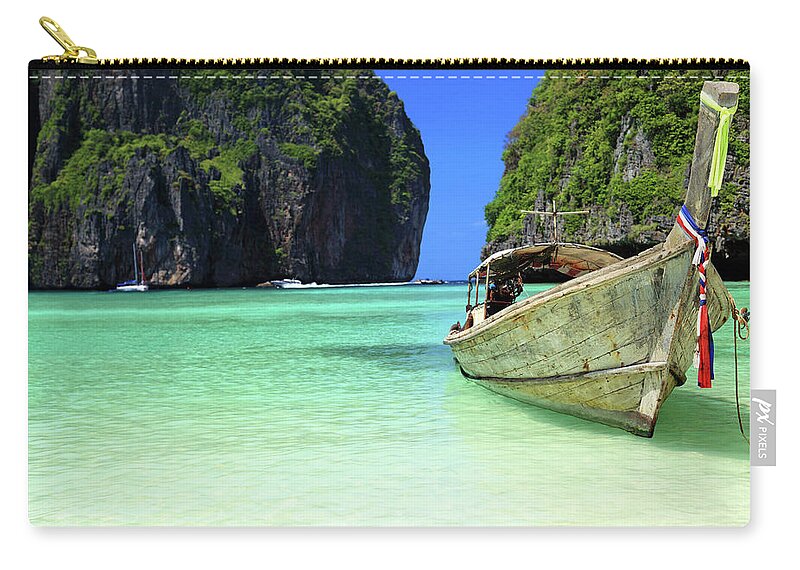 Water's Edge Zip Pouch featuring the photograph Maya Bay by Vuk8691