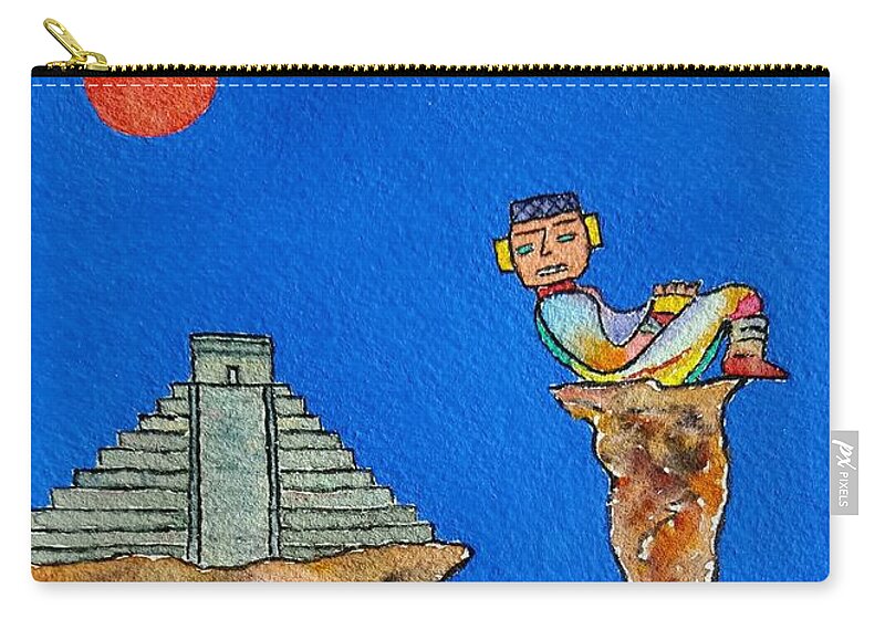 Watercolor Carry-all Pouch featuring the painting Mayan Sun Lore by John Klobucher
