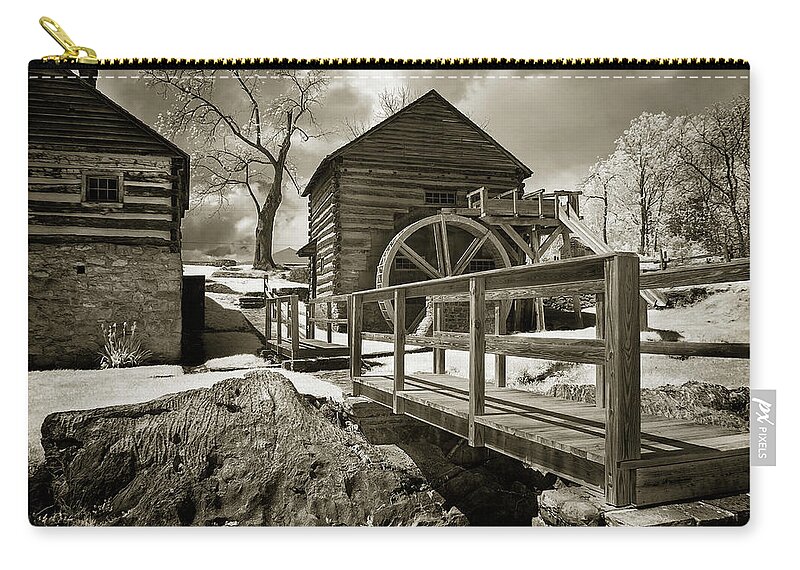 Sepia Zip Pouch featuring the photograph McCormick Farm by Alan Hausenflock