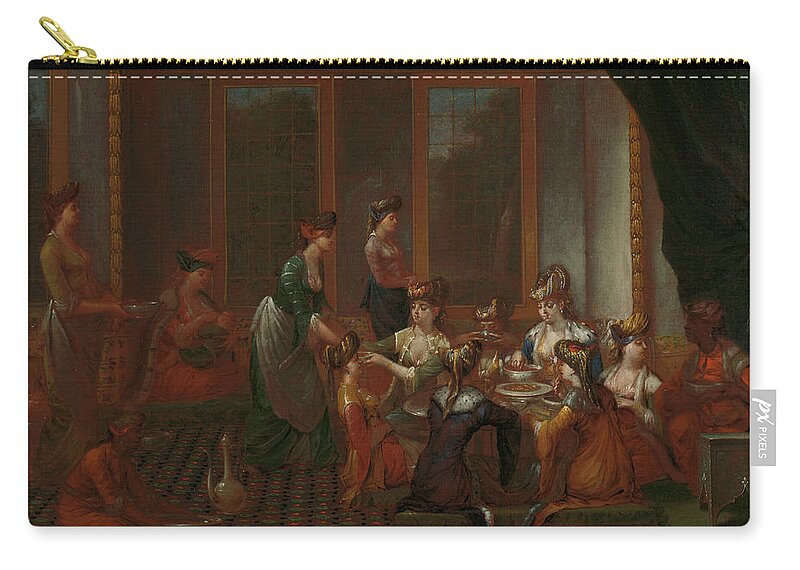 18th Century Art Zip Pouch featuring the painting Meal from Distinguished Turkish Women by Jean Baptiste Vanmour