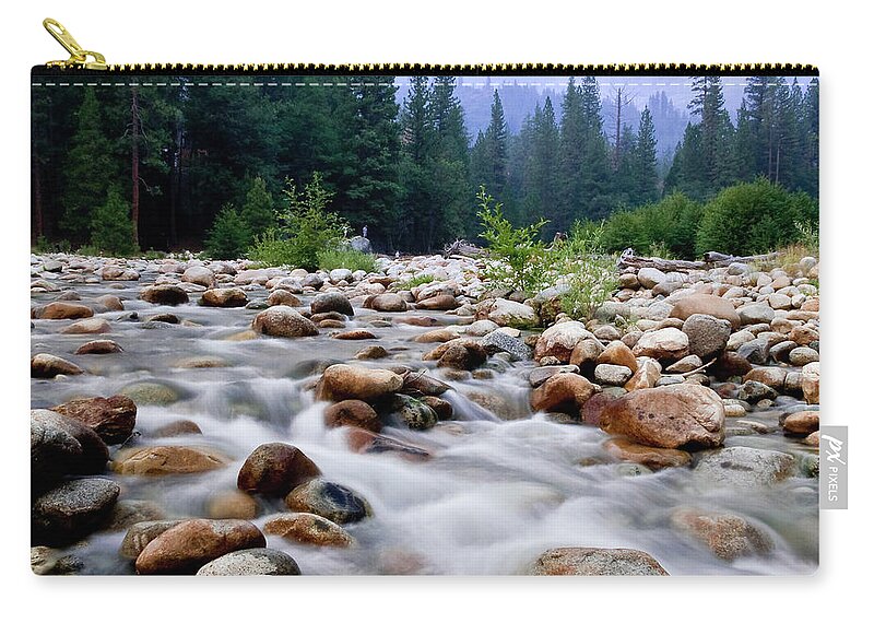 Tranquility Zip Pouch featuring the photograph Merced River At Dusk by Stephanie Sawyer