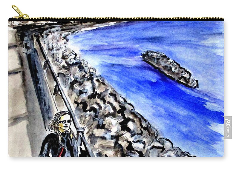 Naples Italy Zip Pouch featuring the painting Mergellina Walk by Clyde J Kell