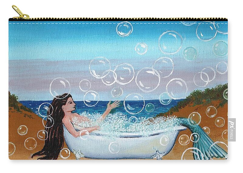 Mermaids Zip Pouch featuring the painting Mermaid Bubble Bath by James RODERICK