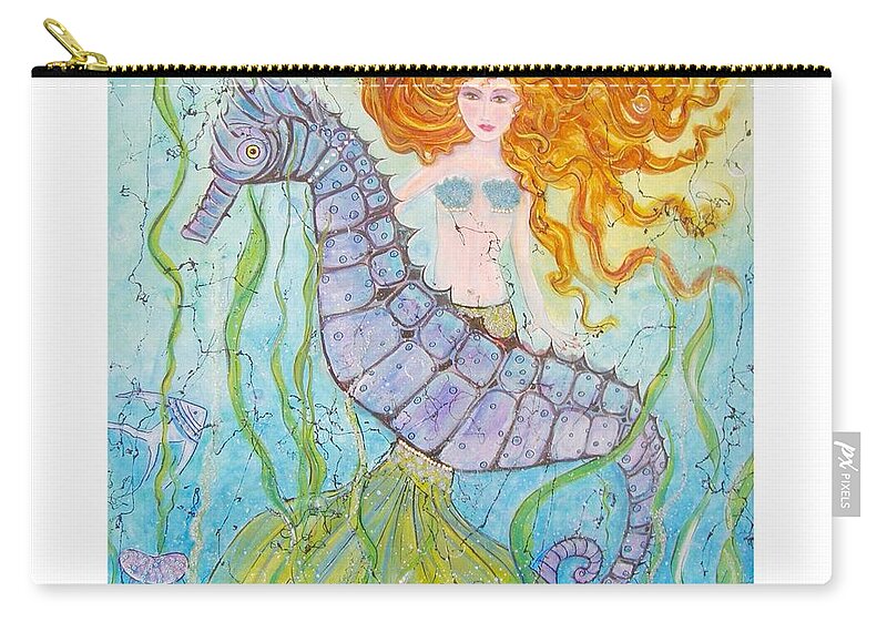 Mermaid Zip Pouch featuring the painting Mermaid Fantasy by Midge Pippel