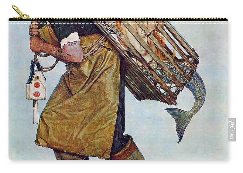 Lobsterman Zip Pouch featuring the painting Mermaid by Norman Rockwell