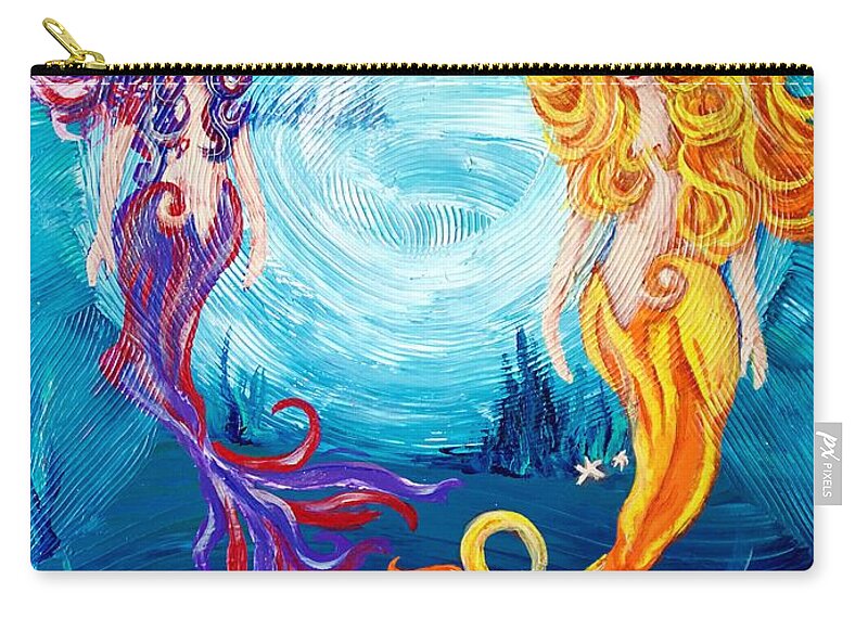 Mermaid Zip Pouch featuring the painting Mermaids by Maria Martinez