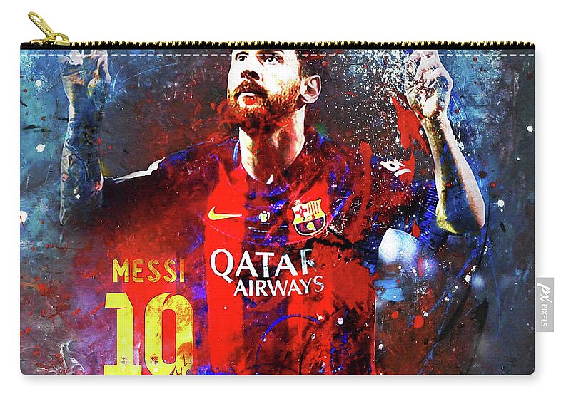 Messi Zip Pouch featuring the painting Messi Barcelona Player by Gull G