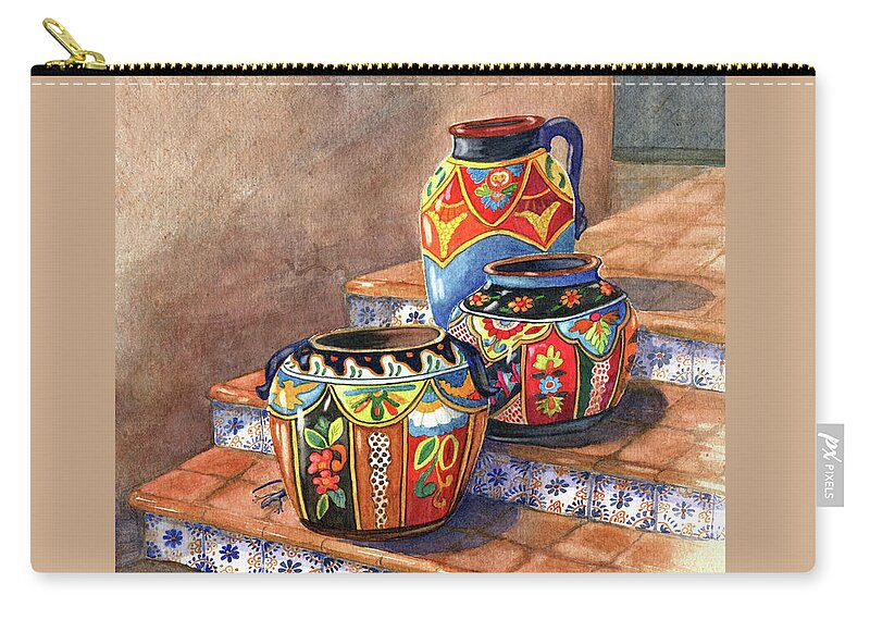 Mexican Pottery Zip Pouch featuring the painting Mexican Pottery Still Life by Marilyn Smith