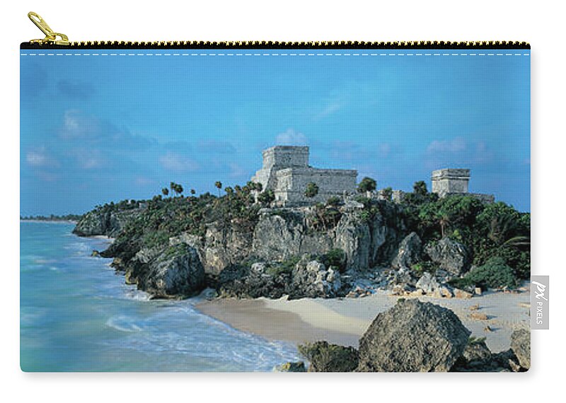 Panoramic Zip Pouch featuring the photograph Mexico, Yucatan, Tulum, Mayan Ruins On by Peter Adams