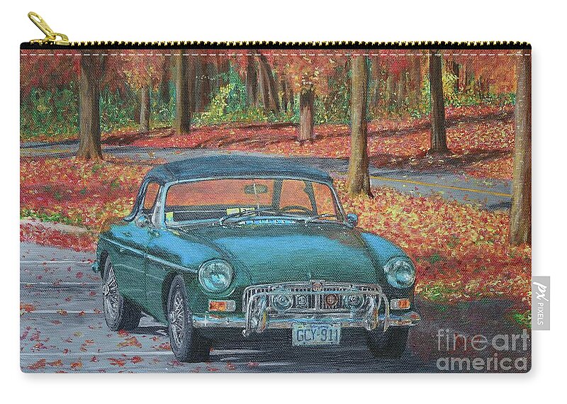 Mg Zip Pouch featuring the painting MGB in Autumn by Aicy Karbstein