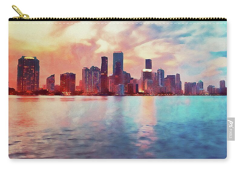Miami Zip Pouch featuring the painting Miami Cityscape - 02 by AM FineArtPrints