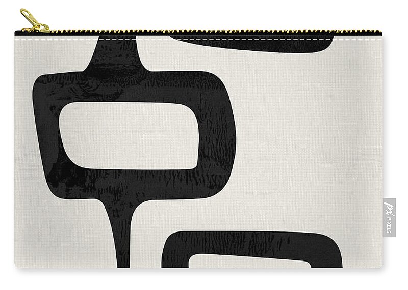 Black And White Zip Pouch featuring the mixed media Mid Century Abstract Shapes V by Naxart Studio