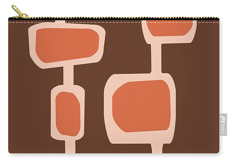Mid Century Modern Zip Pouch featuring the mixed media Mid Century Modern - Organic Abstract 6 - Minimal Print - Terracotta Abstract - Brown, Sienna by Studio Grafiikka