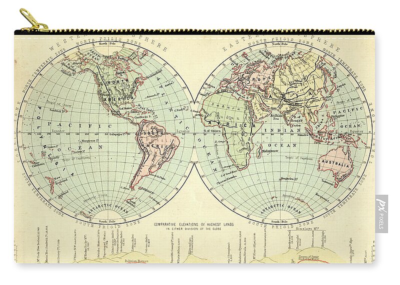 Globe Zip Pouch featuring the photograph Mid-victorian World Map by Whitemay