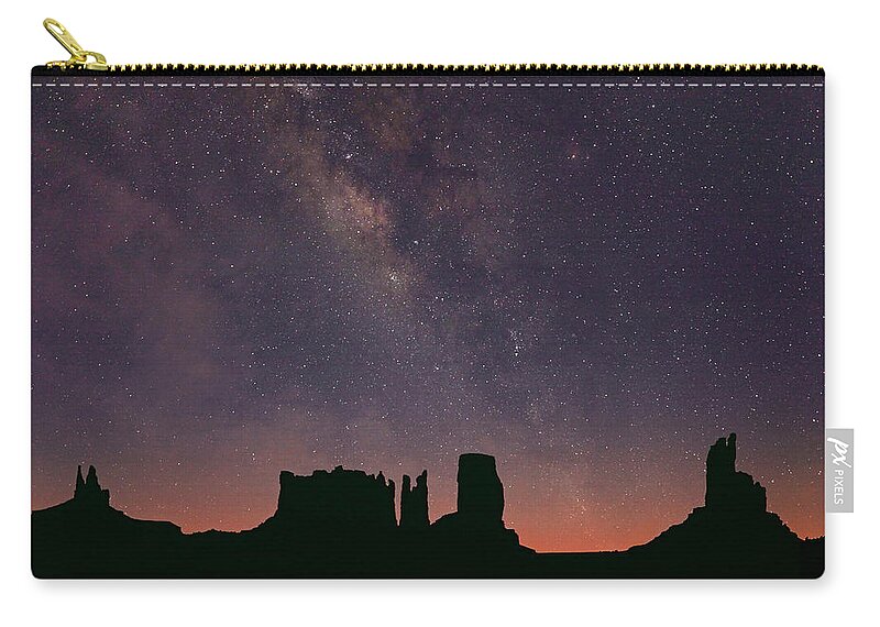 00555614 Zip Pouch featuring the photograph Milky Way And Starry Sky, Monument Valley, Arizona by Tim Fitzharris