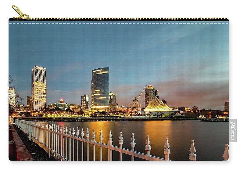 Milwaukee Skyline Zip Pouch featuring the photograph Downtown Milwaukee Skyline at Dawn by Kristine Hinrichs