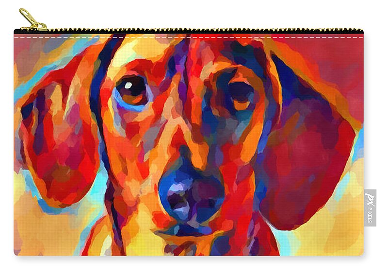 Miniature Dachshund Zip Pouch featuring the painting Miniature Dachshund 2 by Chris Butler