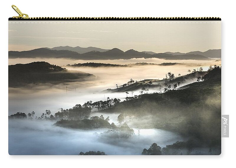 Landscape Zip Pouch featuring the photograph Mist by Top Wallpapers