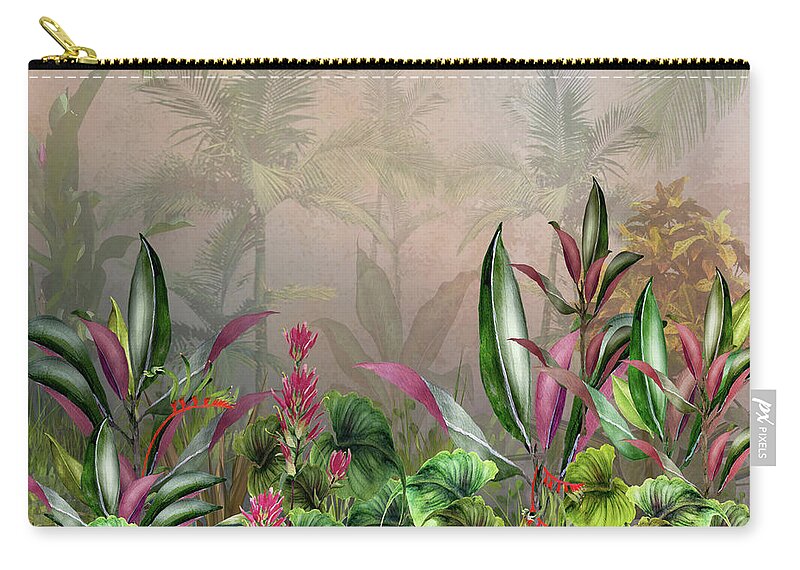 Hawaii Zip Pouch featuring the digital art Misty Hawaiian Rain Forest by J Marielle