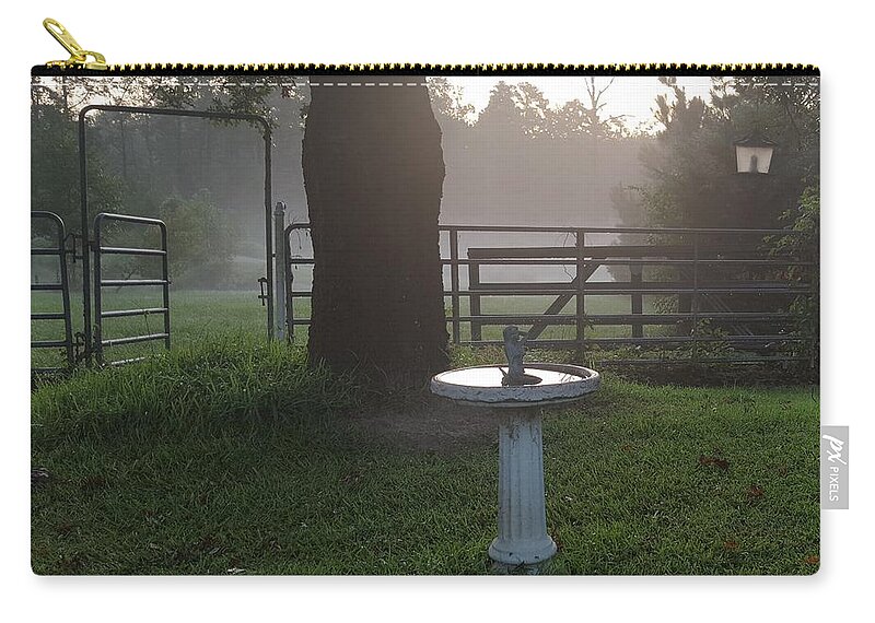Country Mist Zip Pouch featuring the photograph Mists And A Morning Bird Bath by Pamela Smale Williams