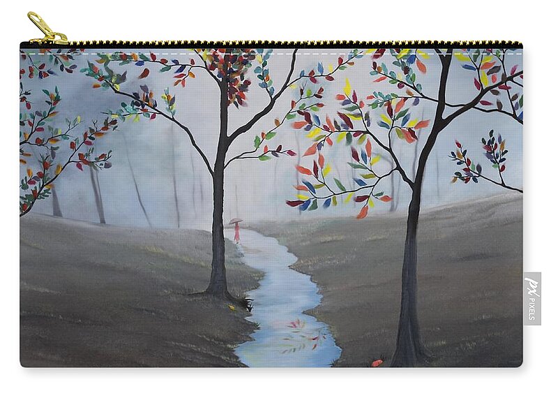 Misty Zip Pouch featuring the painting Misty Stroll by Berlynn