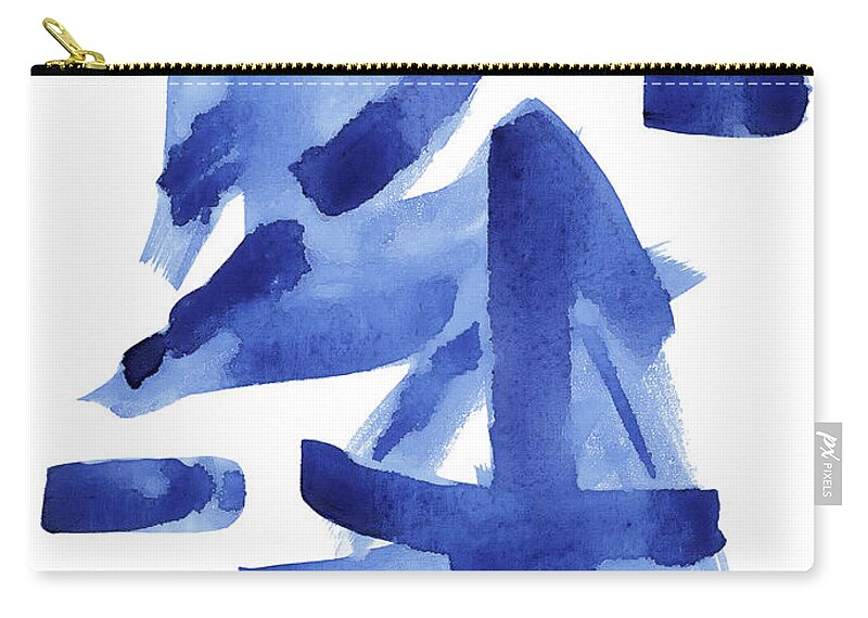 Asian Zip Pouch featuring the painting Modern Asian Inspired Abstract Blue and White by Audrey Jeanne Roberts