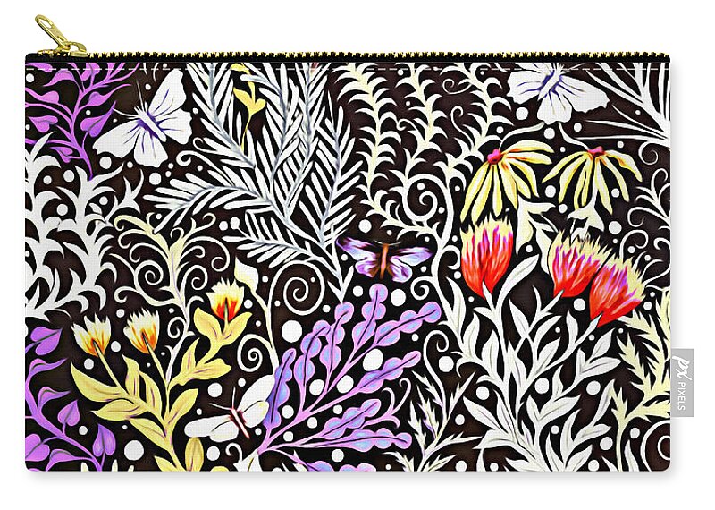 Lise Winne Zip Pouch featuring the tapestry - textile Modern Tapestry Design In Black, White, Purple And Yellow by Lise Winne