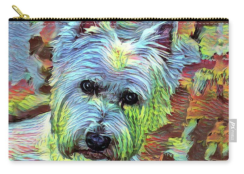 Westie Zip Pouch featuring the painting Modern Westie Portrait by Portraits By NC