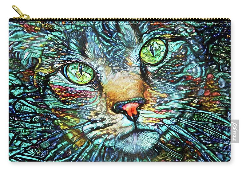 Tabby Cat Zip Pouch featuring the digital art Moe the Colorful Tabby Cat by Peggy Collins