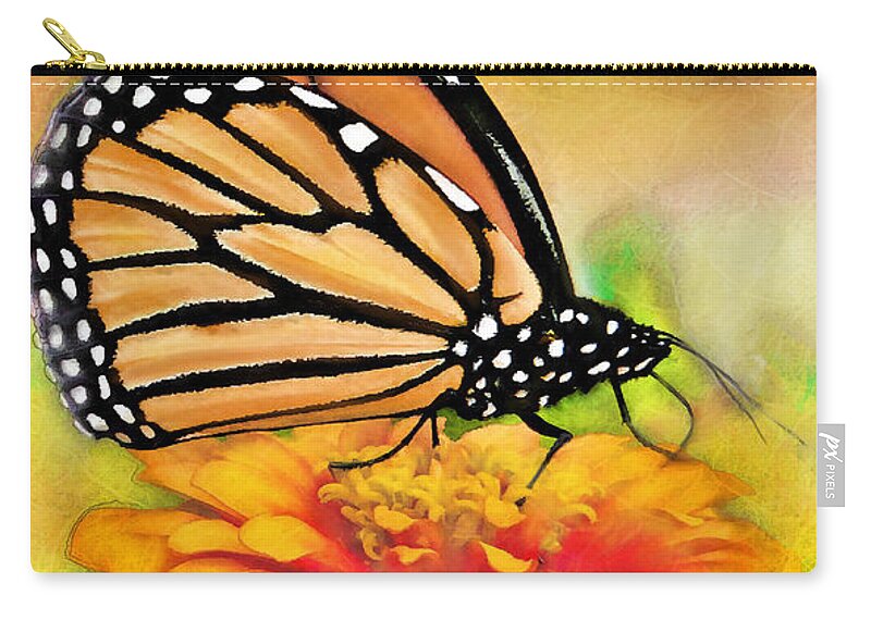 Butterfly Zip Pouch featuring the digital art Monarch Butterfly On Flower by Jeff Breiman
