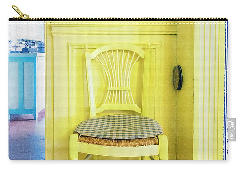 France Zip Pouch featuring the photograph Monet's Kitchen Yellow Chair by Craig J Satterlee