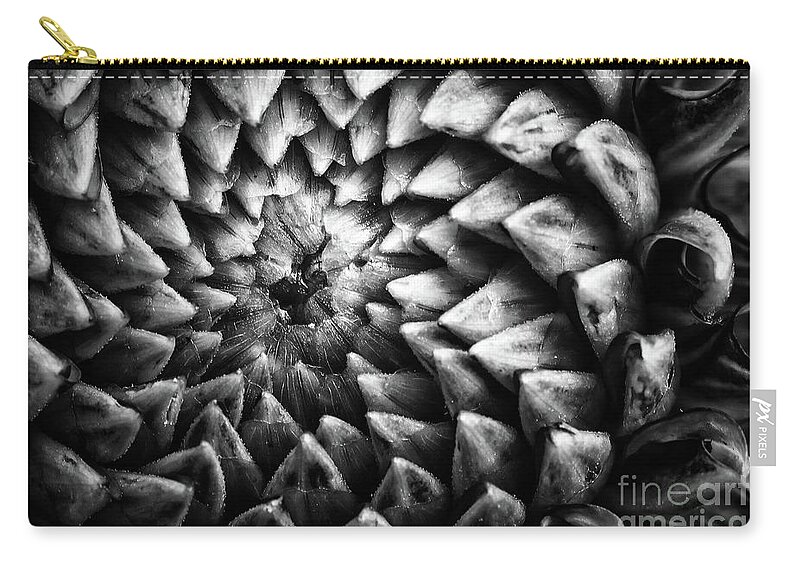 Dahlia Zip Pouch featuring the photograph Monochrome dahlia flower head pattern by Simon Bratt
