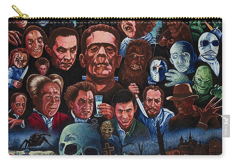 Monsters Zip Pouch featuring the painting Monsters by Michael Frank