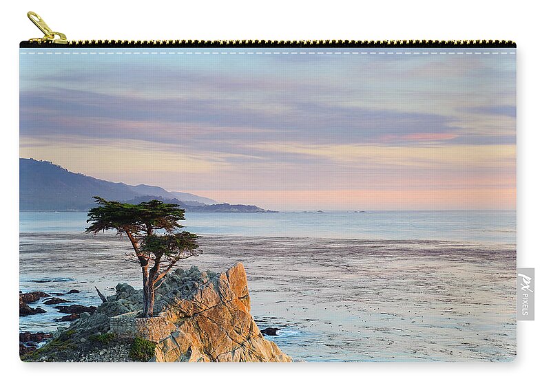 Scenics Zip Pouch featuring the photograph Monterey Peninsula, Lone Cypress by Michele Falzone