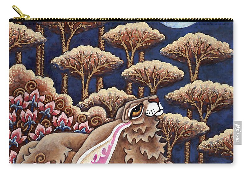 Hare Zip Pouch featuring the painting Moon Gazing Hare 5 by Amy E Fraser