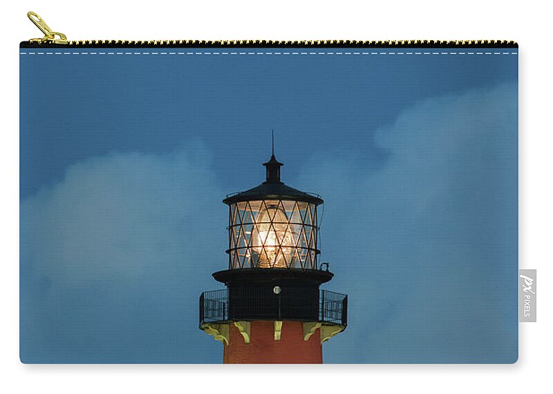 Jupiter Lighthouse Zip Pouch featuring the photograph Moon Over Jupiter Lighthouse by Kim Seng