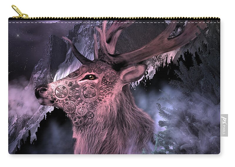 Digital Art Zip Pouch featuring the digital art Moonlight Buck by Artful Oasis