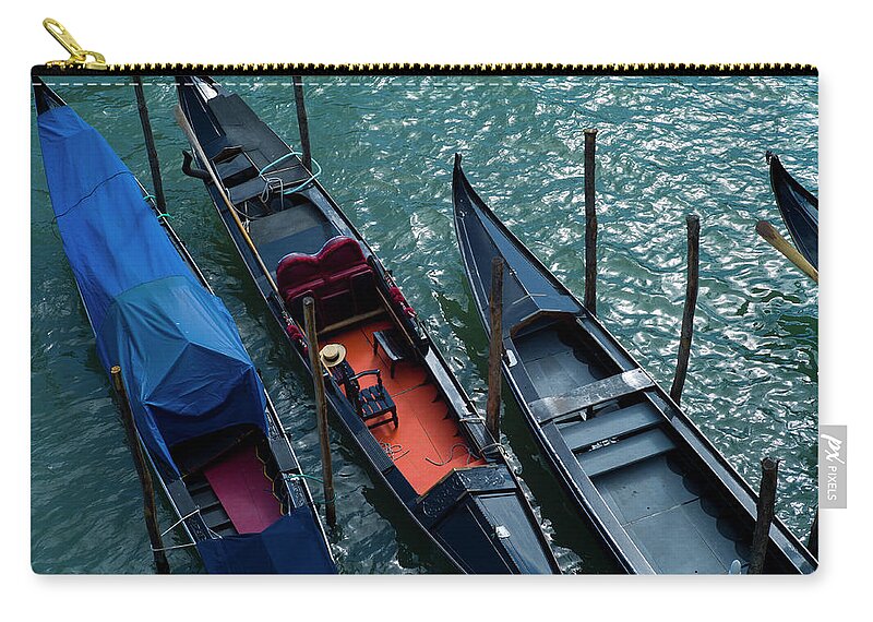 Outdoors Zip Pouch featuring the photograph Moored Gondalas, Venice by Reggie Casagrande