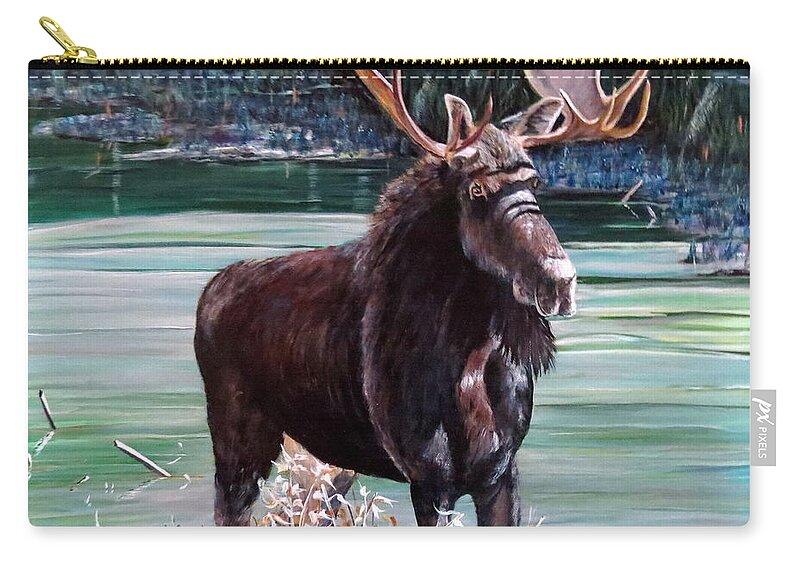 Moose Zip Pouch featuring the painting Moose County by Marilyn McNish