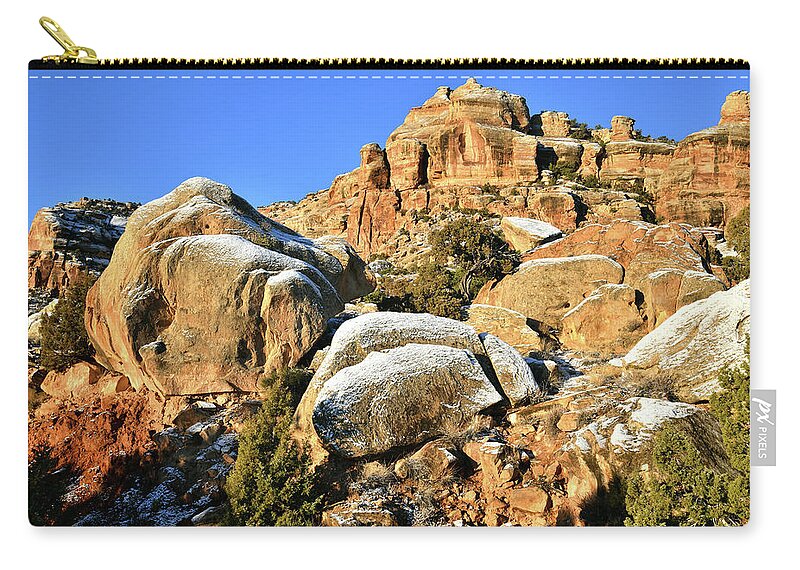 Colorado National Monument Zip Pouch featuring the photograph Morning Light on Buttes along Rim Rock Drive in CO National Monument by Ray Mathis