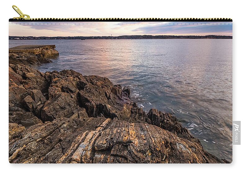 New Hampshire Zip Pouch featuring the photograph Morning Light Over The Piscataqua River. by Jeff Sinon