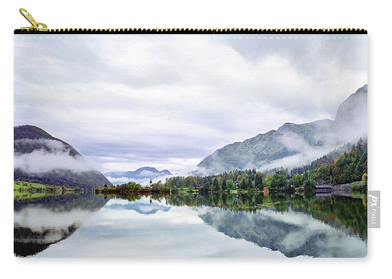 Scenics Zip Pouch featuring the photograph Morning Misty Panorama by Kari Siren