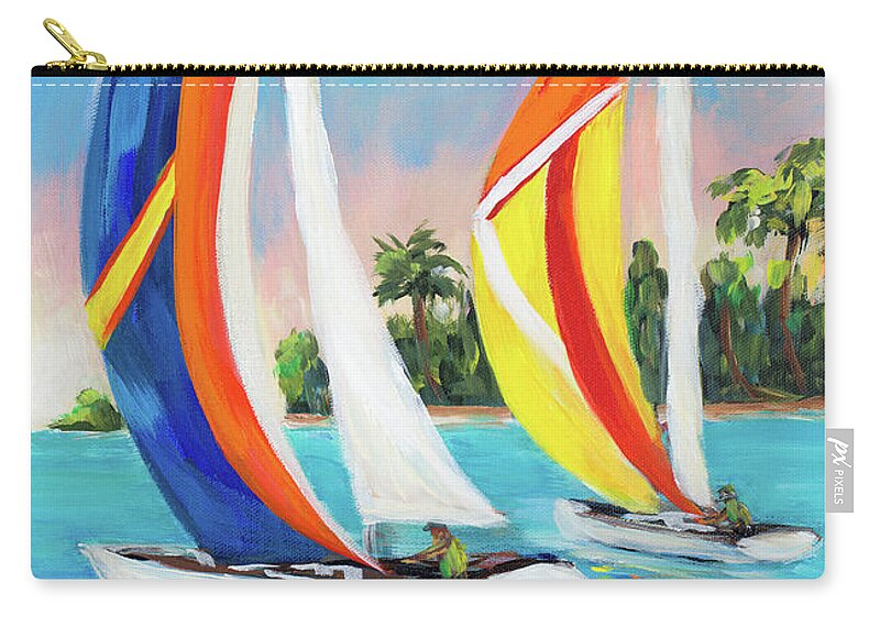 Morning Zip Pouch featuring the painting Morning Sails Vertical I by South Social D