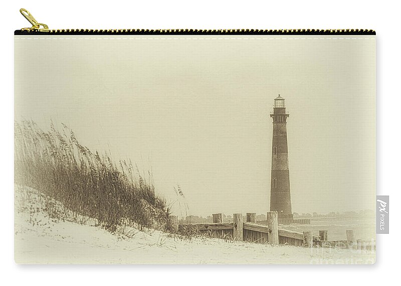 Morris Island Lighthouse Zip Pouch featuring the photograph Morris Island Lighthouse - Sunlight Bliss by Dale Powell