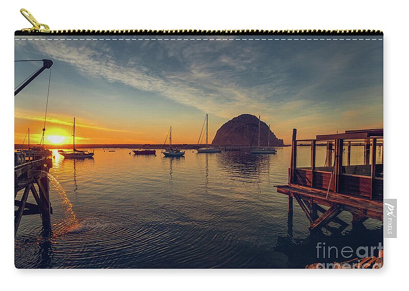 Morro Bay Zip Pouch featuring the photograph Morro Bay harbor sunset by Hanna Tor