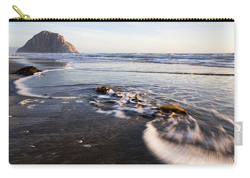 Morro Bay Zip Pouch featuring the photograph Morro Rock Ebb Tide by Mike Long